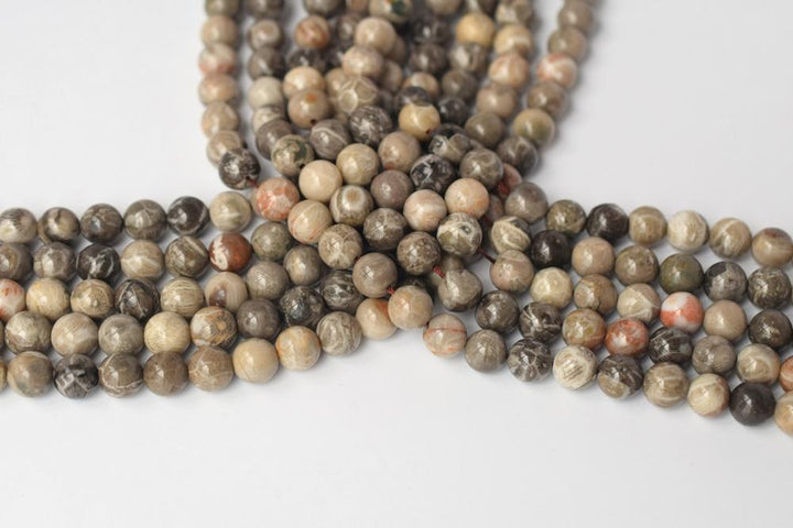15.5" 6mm/8mm Natural Chinese coral fossil stone round grey beads