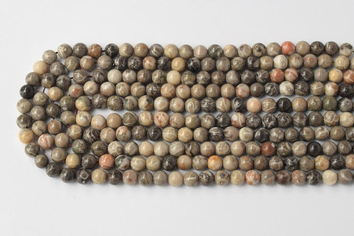 15.5" 6mm/8mm Natural Chinese coral fossil stone round grey beads