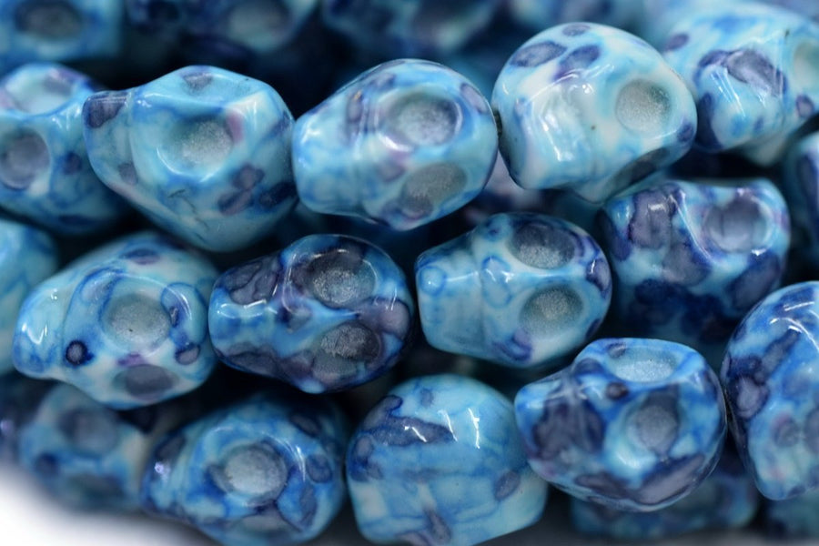 15.5" 10mm/12mm Dyed blue purple rain flower stone skull
