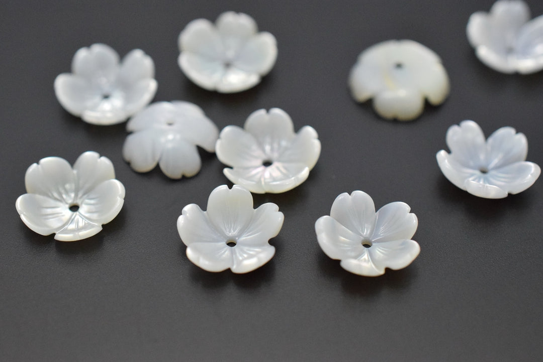 10PCS 10mm Natural white MOP 5 petal flower, mother of pearl flower