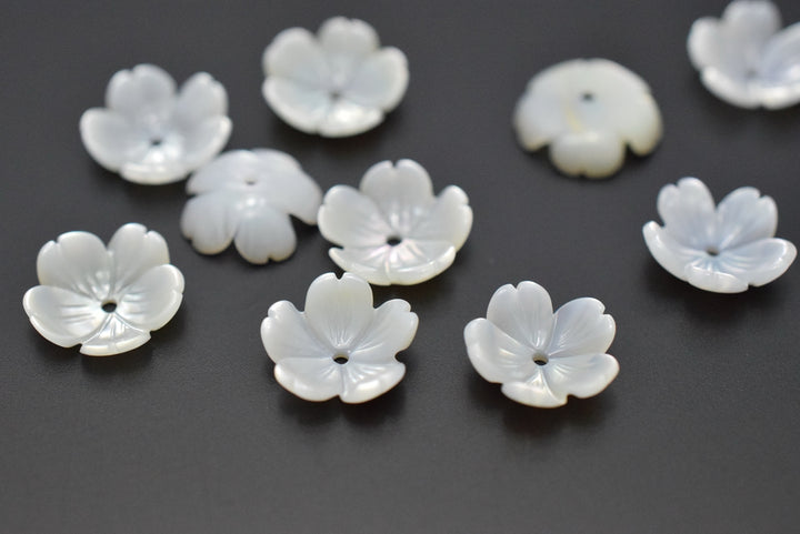 10PCS 10mm Natural white MOP 5 petal flower, mother of pearl flower