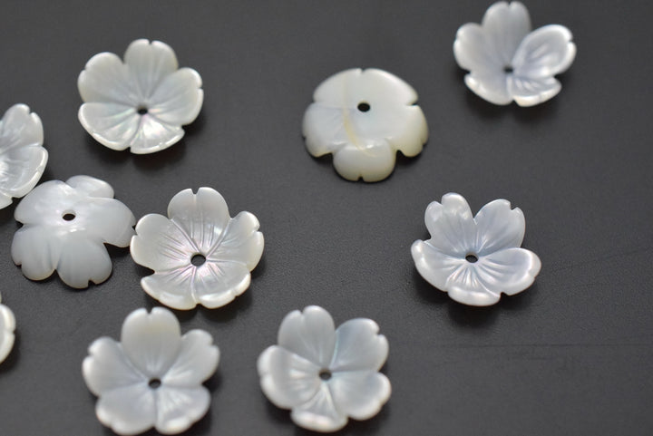 10PCS 10mm Natural white MOP 5 petal flower, mother of pearl flower