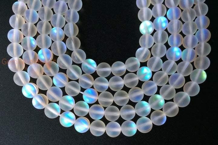 15.5" 6mm/8mm/10mm Rainbow Synthetic Moonstone round beads, matte finish mermaid glass