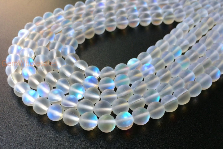 15.5" 6mm/8mm/10mm Rainbow Synthetic Moonstone round beads, matte finish mermaid glass