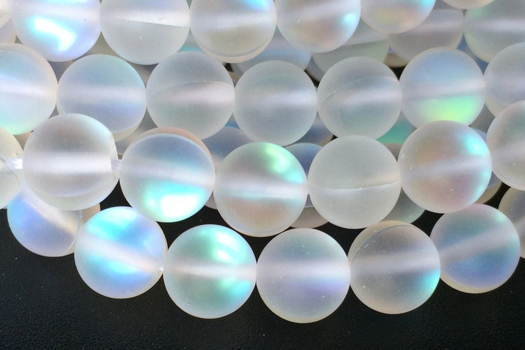 15.5" 6mm/8mm/10mm Rainbow Synthetic Moonstone round beads, matte finish mermaid glass