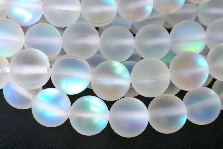 15.5" 6mm/8mm/10mm Rainbow Synthetic Moonstone round beads, matte finish mermaid glass