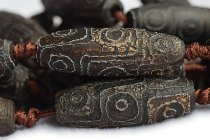 14" Antique Dark Brown Bulk tibetan Dzi 13~14x40mm barrel beads, dark Brown Dzi agate rice beads
