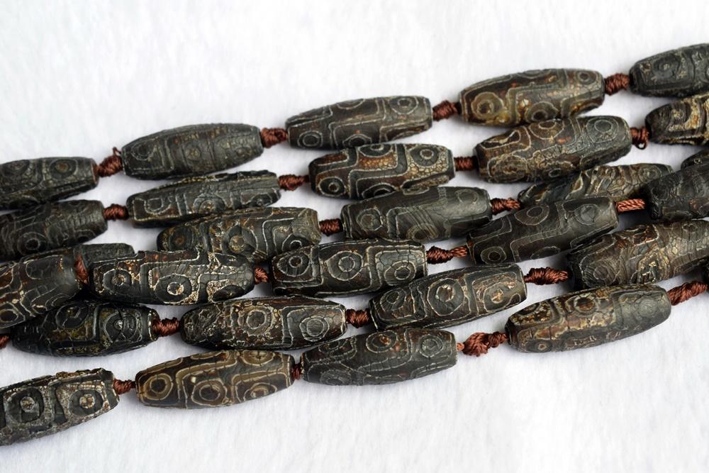 14" Antique Dark Brown Bulk tibetan Dzi 13~14x40mm barrel beads, dark Brown Dzi agate rice beads