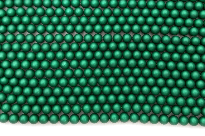 15.5" 8mm/10mm Silky Matte Shell pearl round beads dark green color