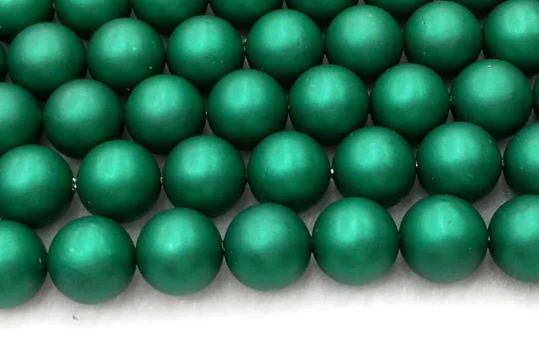 15.5" 8mm/10mm Silky Matte Shell pearl round beads dark green color