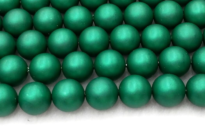 15.5" 8mm/10mm Silky Matte Shell pearl round beads dark green color