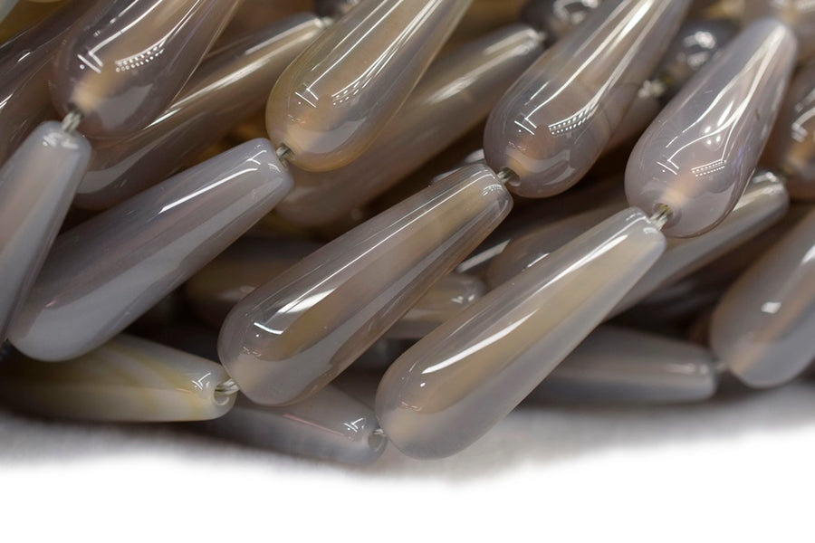 15.5" 10x30mm Grey agate teardrop beads, DIY jewelry pendant, semi-precious stone,