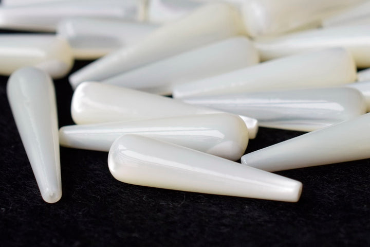 1Pair 6x24mm white mother of pearl MOP long teardrop beads, half hole