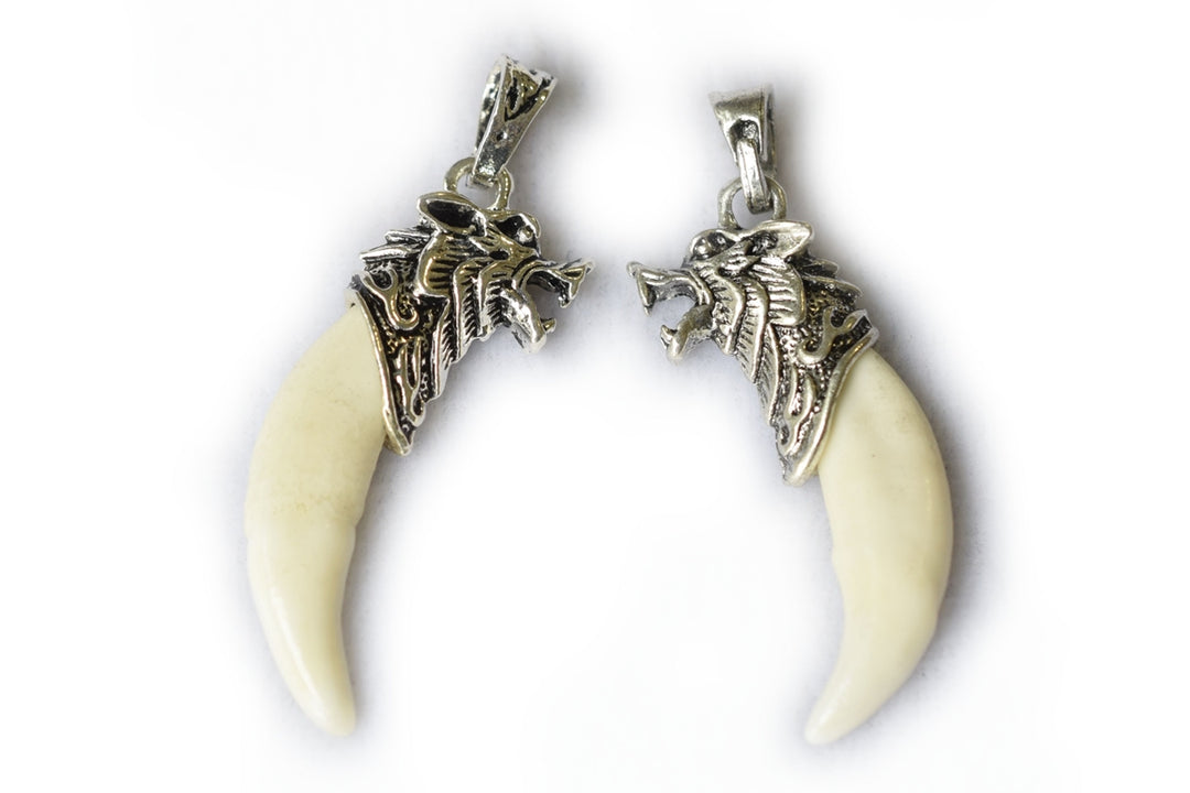 1PC 40mm wolf tooth alloy metal wolf head pendant