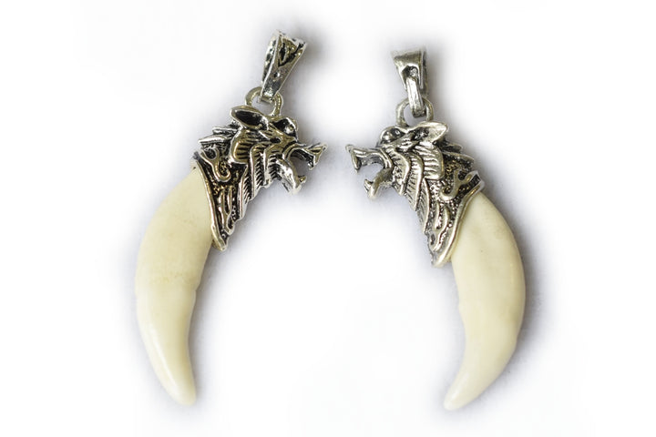 1PC 40mm wolf tooth alloy metal wolf head pendant