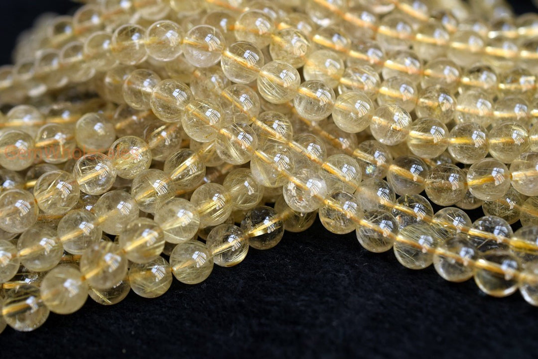 15.5" 6mm A Natural golden hair rutilated quartz round crystal beads