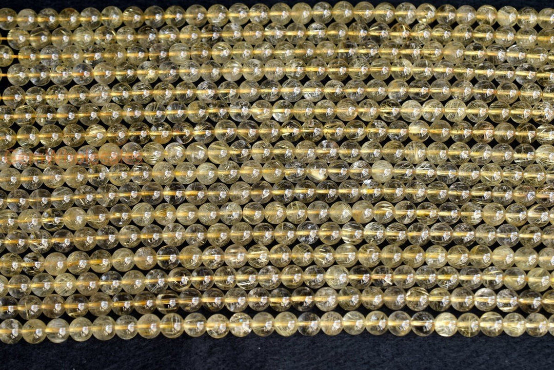 15.5" 6mm A Natural golden hair rutilated quartz round crystal beads