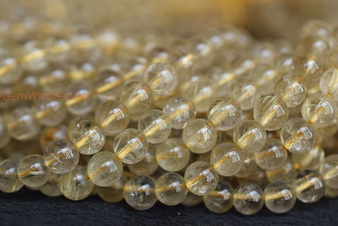 15.5" 6mm A Natural golden hair rutilated quartz round crystal beads