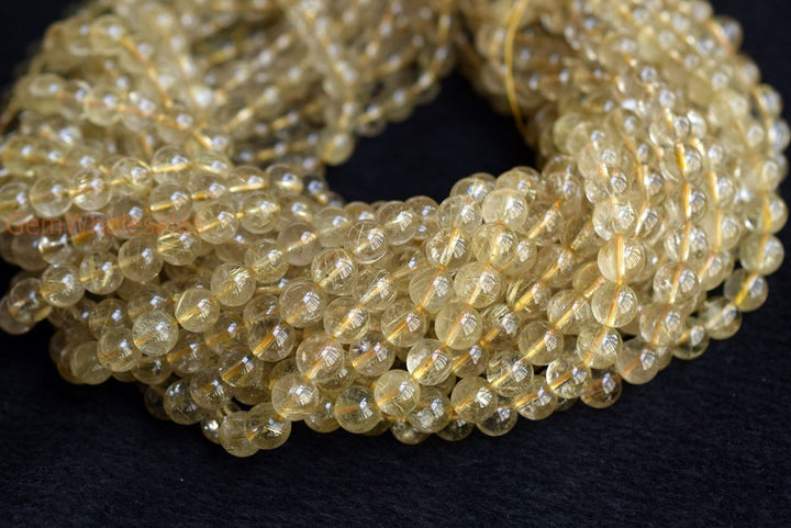15.5" 6mm A Natural golden hair rutilated quartz round crystal beads