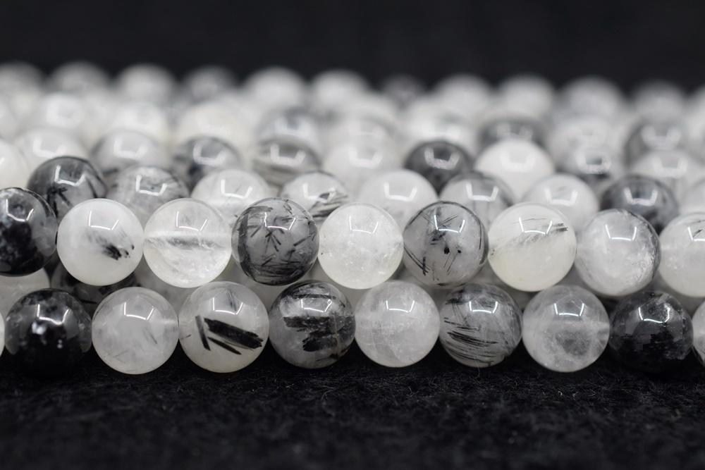 15.5" Natural 8mm black rutilated quartz round crystal beads