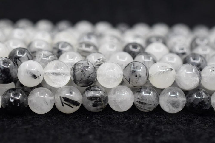 15.5" Natural 8mm black rutilated quartz round crystal beads