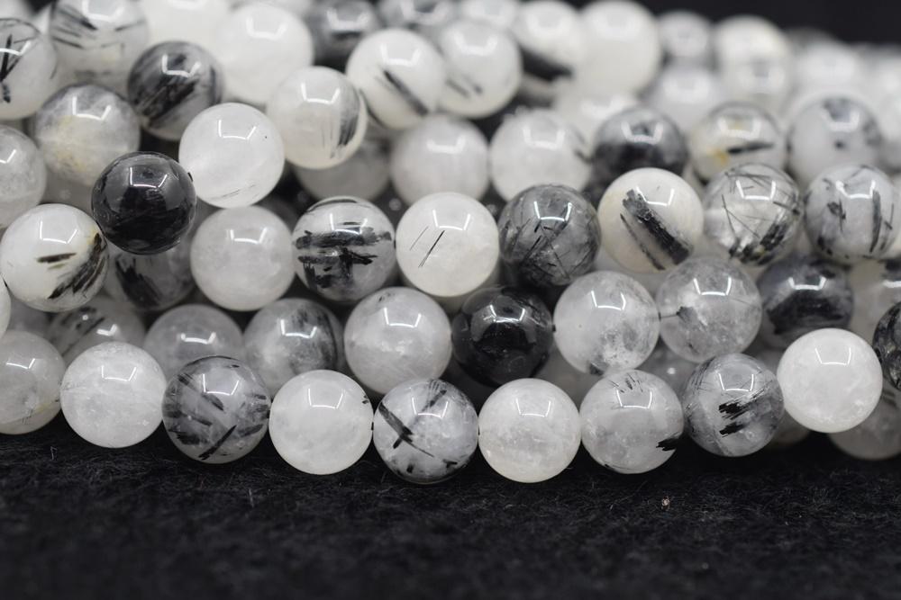 15.5" Natural 8mm black rutilated quartz round crystal beads