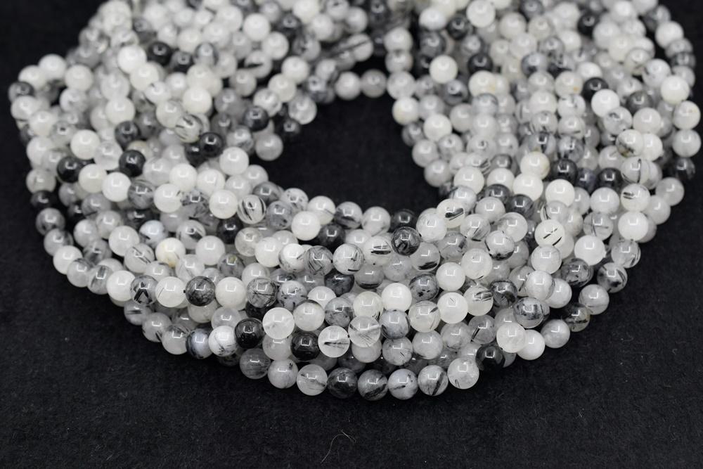 15.5" Natural 8mm black rutilated quartz round crystal beads