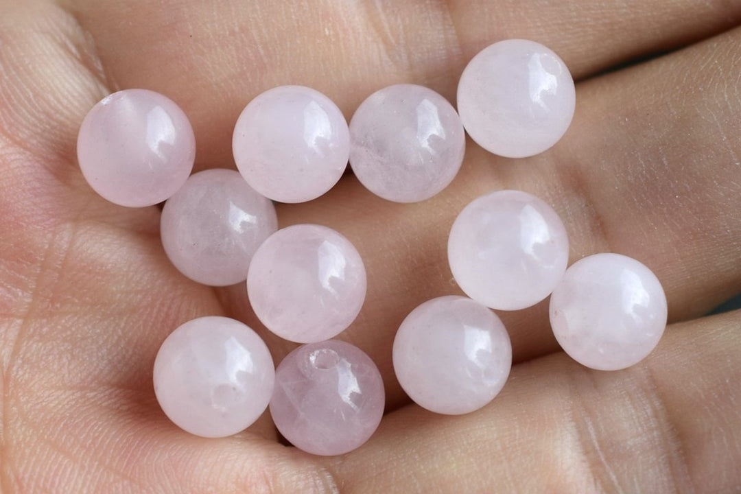 10PCS 8mm Natural Rose quartz half hole drilled round single crystal beads