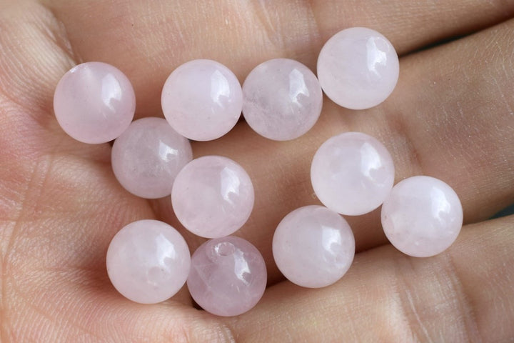 10PCS 8mm Natural Rose quartz half hole drilled round single crystal beads