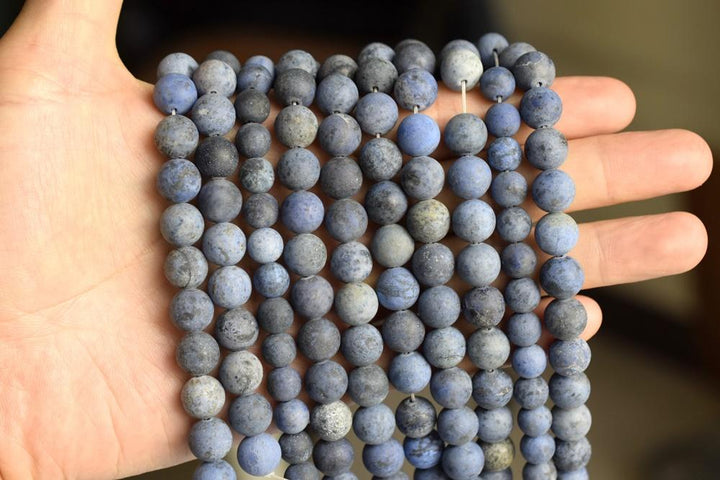 15.5" 10mm Natural blue Dumortierite stone matte round beads