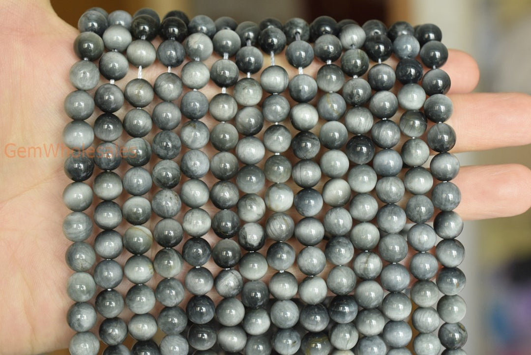 15.5" 8mm Natural eagle eye stone round gemstone beads, grey tiger eye