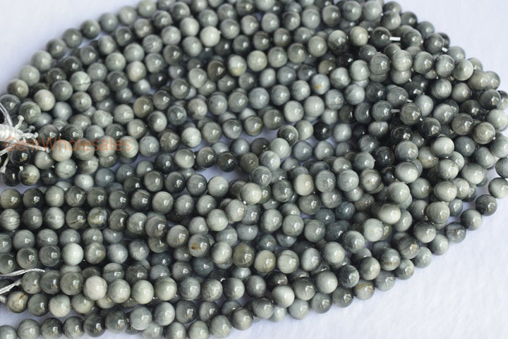 15.5" 8mm Natural eagle eye stone round gemstone beads, grey tiger eye