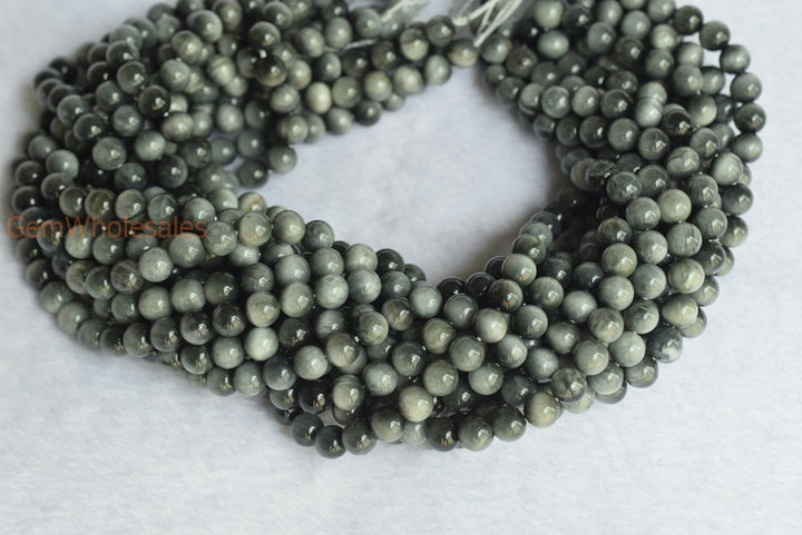 15.5" 8mm Natural eagle eye stone round gemstone beads, grey tiger eye