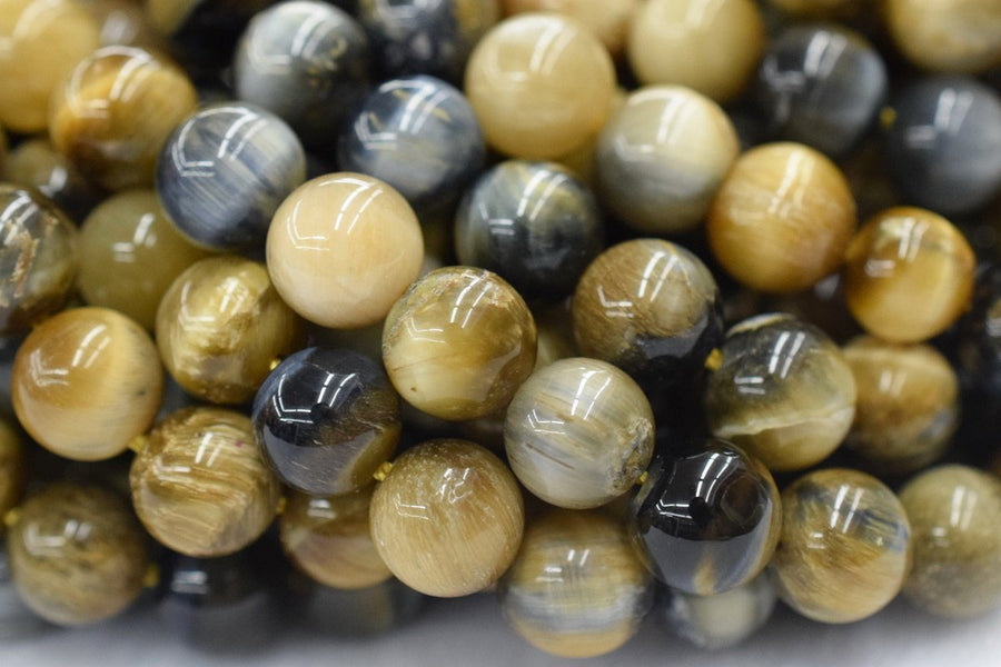 15.5" 8mm Natural yellow blue multi color tiger eye round beads