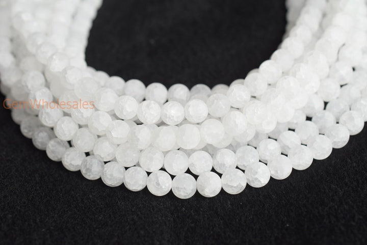 15.5" Natural matte cracked crystal 8mm round beads, gemstone,semi-precious stone