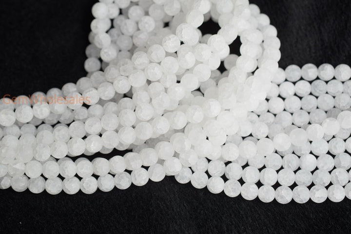 15.5" Natural matte cracked crystal 8mm round beads, gemstone,semi-precious stone