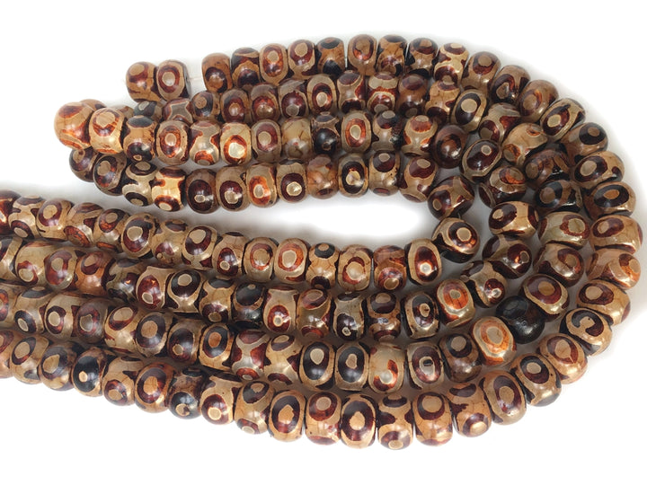 14.5" 10x14mm Antique Brown Bulk tibetan DZI agate rondelle beads 3 eye
