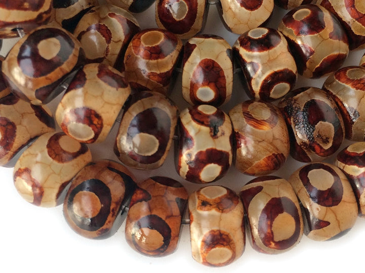 14.5" 10x14mm Antique Brown Bulk tibetan DZI agate rondelle beads 3 eye
