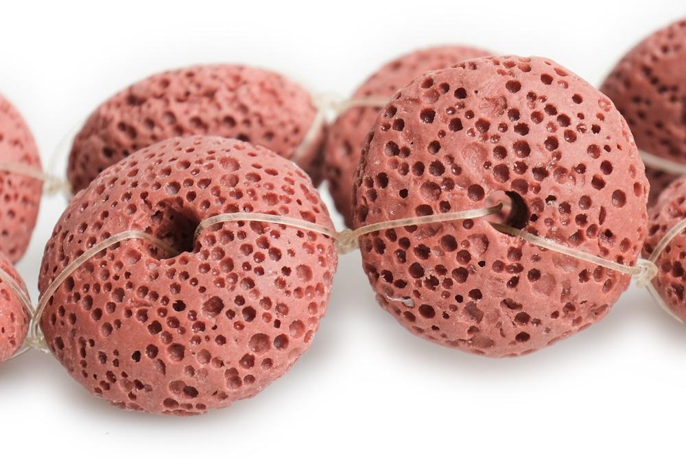 15" 20mm/26mm Red Lava Donut Gemstone beads pendant