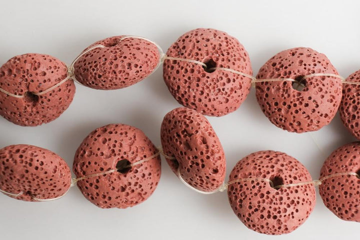 15" 20mm/26mm Red Lava Donut Gemstone beads pendant