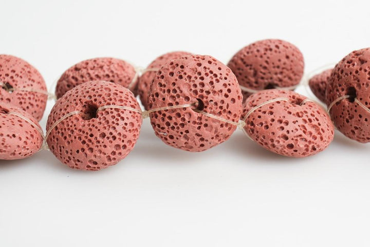 15" 20mm/26mm Red Lava Donut Gemstone beads pendant
