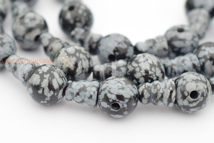 5 sets 10mm Natural Snowflake obsidian T hole beads set, Guru Mala Cones Beads