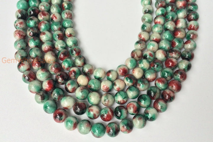 15.5" 8mm Dyed green red jade round jewelry beads supply X05