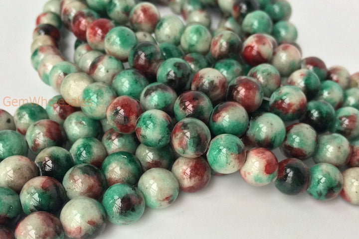 15.5" 8mm Dyed green red jade round jewelry beads supply X05