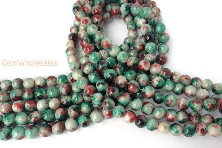 15.5" 8mm Dyed green red jade round jewelry beads supply X05