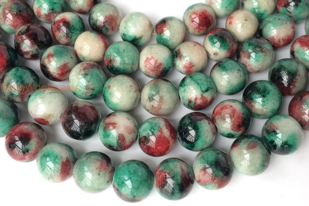 15.5" 8mm Dyed green red jade round jewelry beads supply X05