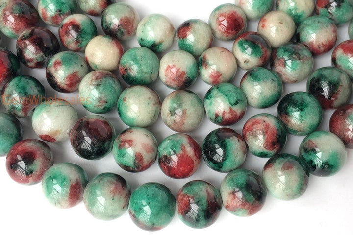 15.5" 8mm Dyed green red jade round jewelry beads supply X05