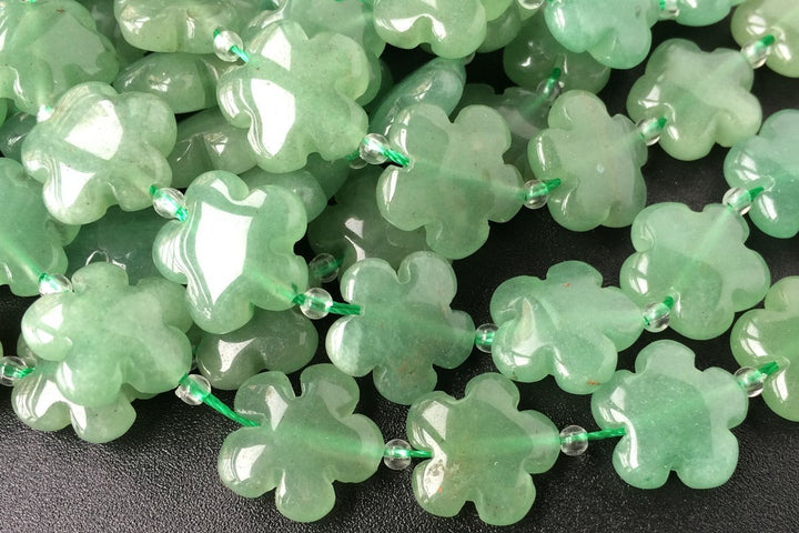 15.5" 15mm/20mm Green aventurine flower,green color gemstone flower