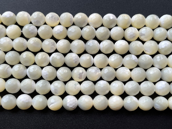 15.5" 10mm Natural white MOP round faceted beads ,mother of pearl 128F
