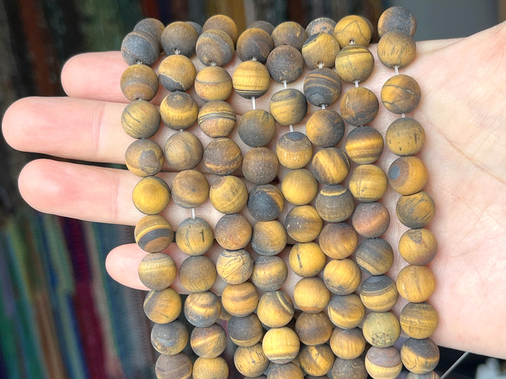 15.5" Matte yellow tiger eye 8mm round beads,frosted yellow tiger eye